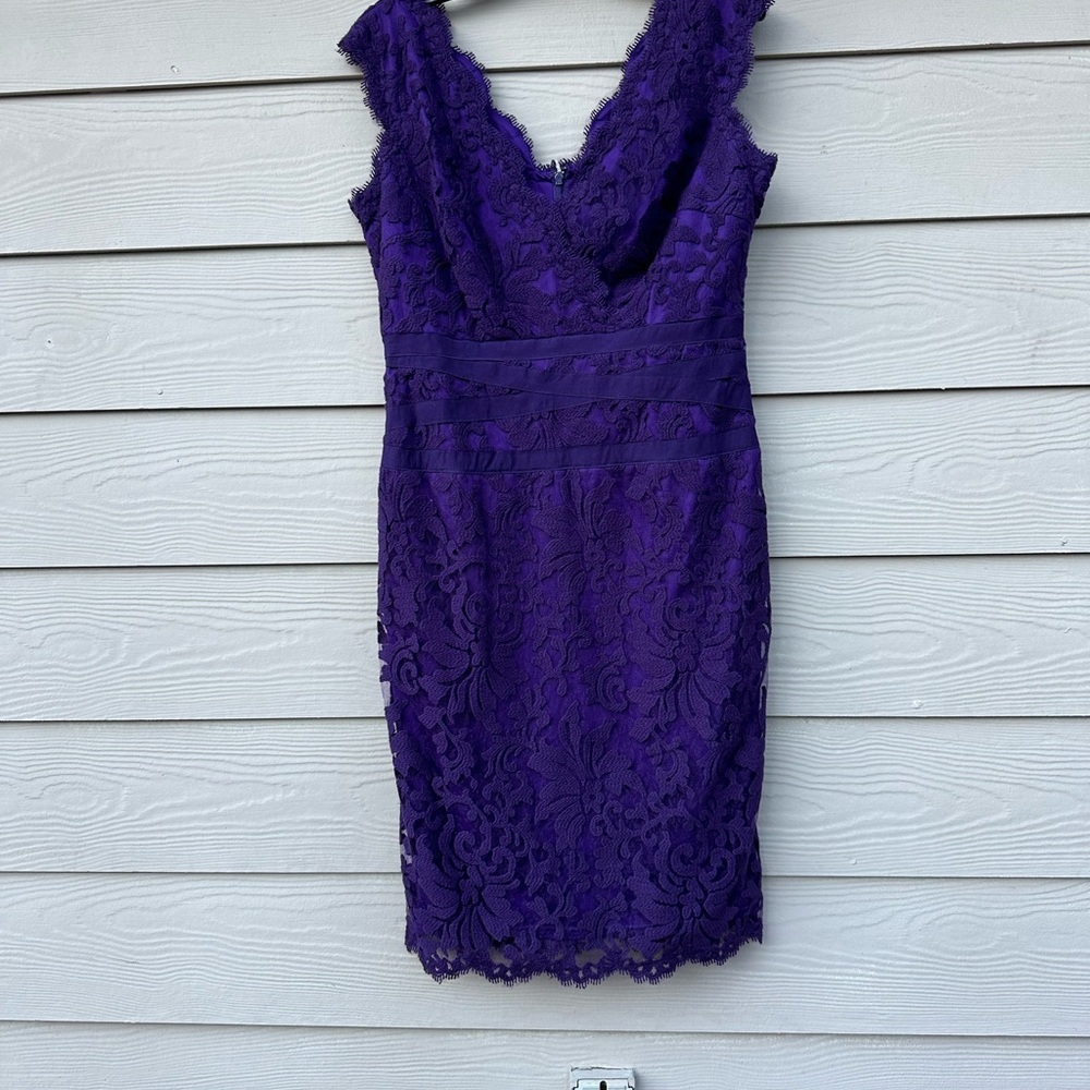 Tadashi Shoji Embroidered Lace Sheath Dress Purple - Picture 4 of 13